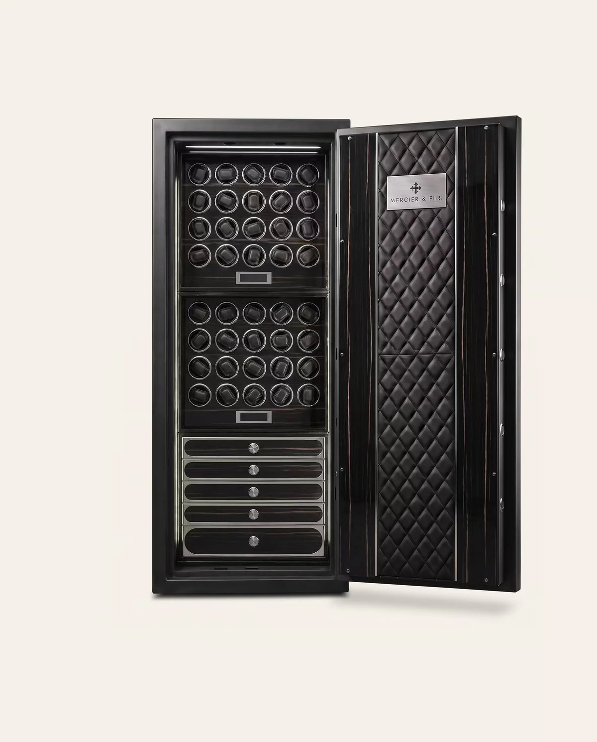 Mercier & Fils Régent 40 zebrano watch safe for 40 watches front